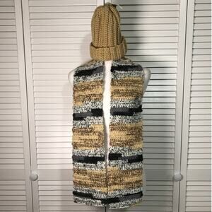NWT Handmade Crocheted Tan Multicolor Textured Beanie & Scarf 58”